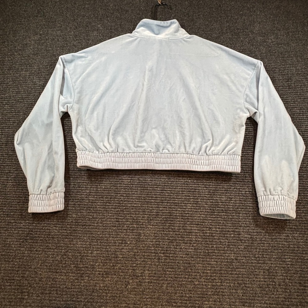 Forever 21+ Womens Light Blue Velour Cropped Zip Up Track Jacket Size 0X - Picture 2 of 6